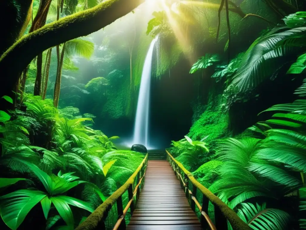 Senderismo en la selva: simbolismo espiritual - Senderismo en un exuberante sendero de la selva, rodeado de árboles imponentes y vegetación vibrante