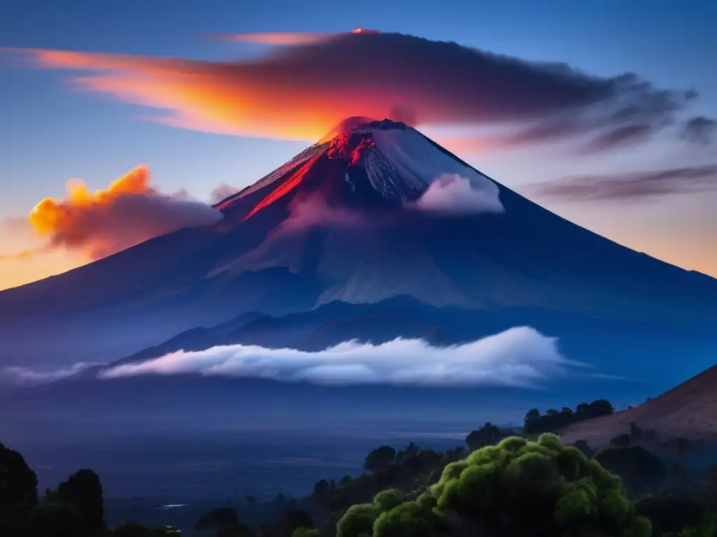Majestuoso volcán Popocatépetl al atardecer Senderismo en el Popocatépetl: Aventura entre la niebla y la belleza volcánica
