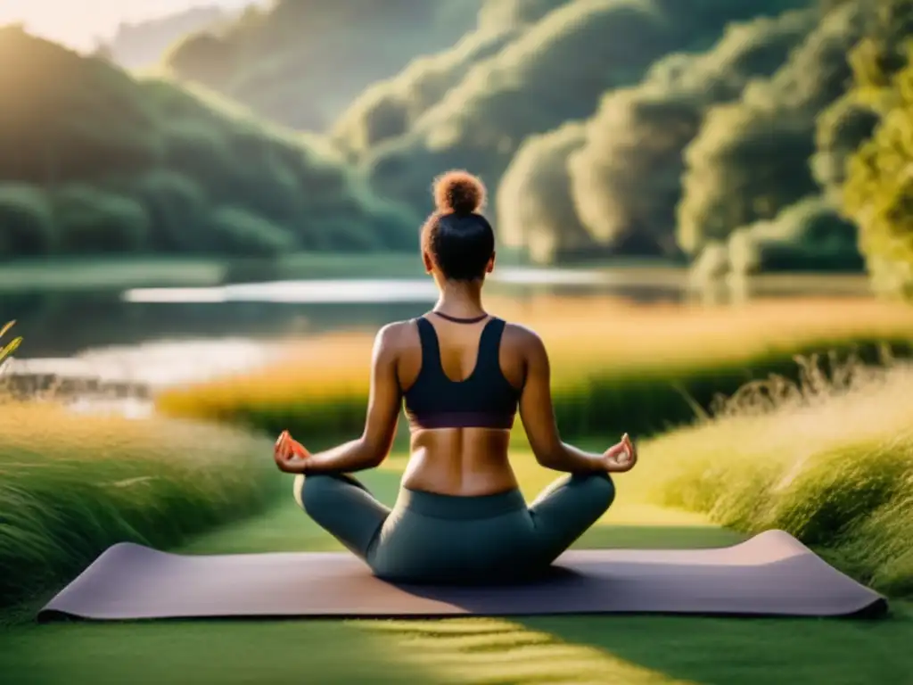Beneficios del yoga en la naturaleza: Practicante en pose perfecta en un hermoso paisaje natural