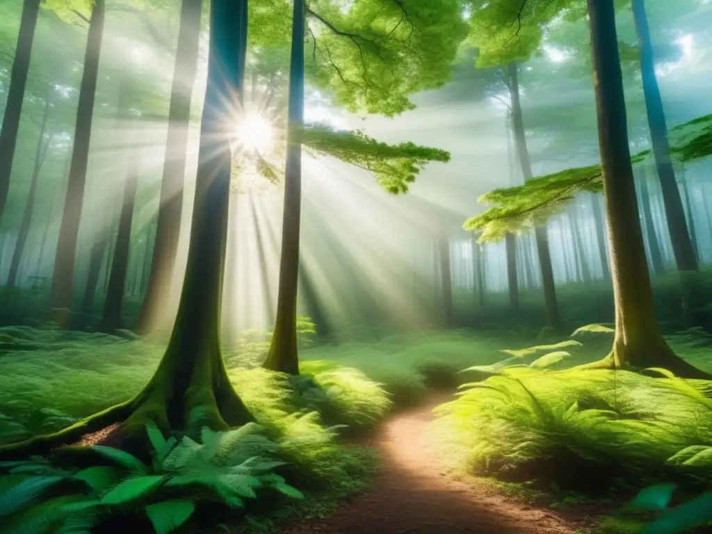 Beneficios del yoga en la naturaleza: Mat floral, árboles altos y practicante armonizan en un claro sereno y verde
